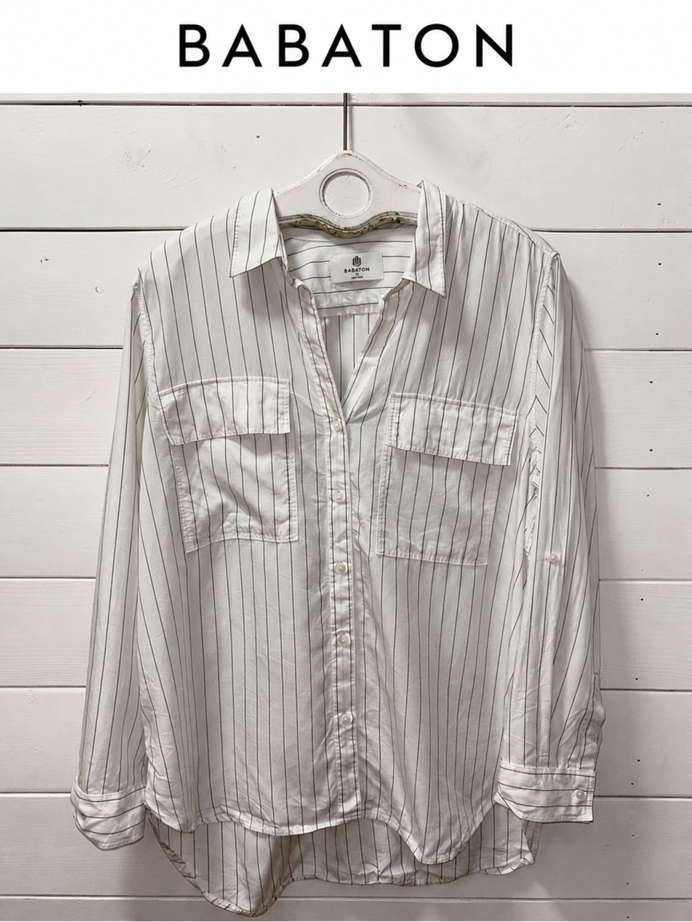 Babaton White Pinstripe Button-Up Shirt – Size XL